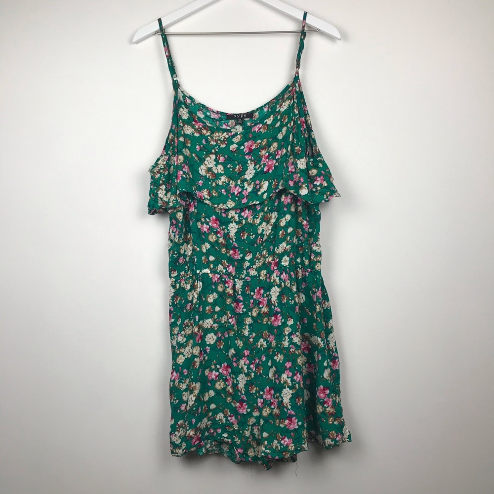 Hype Green Floral Open Back Spaghetti Strap Romper